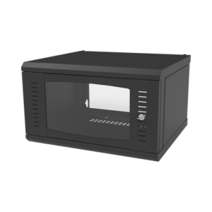 Gabinete para Montaje en Pared, Puerta de Cristal Templado, Cuerpo Fijo con Rack 19" de 6 Unidades.
