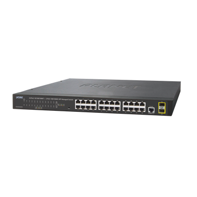 Switch Administrable Capa 2 de 24 Puertos Gigabit 10/100/1000T, 2 Puertos SFP 100/1000X , Cuenta con una Interfaz de Consola