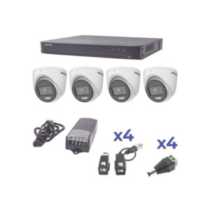 KIT COLORVU TURBOHD 1080p / DVR 4 Canales / 4 Cámaras eyeball (exterior) lente 2.8mm / Fuente de poder profesional / Transceptores de video y Accesorios de corriente