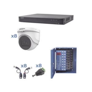 Kit TURBOHD 1080p / DVR 8 Canales / 8 Cámaras Turret (exterior 2.8 mm) / Conectores / Transceptores / Fuente de Poder Profesional hasta 15 Vcc para Larga Distancia
