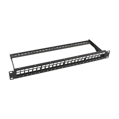 Patch panel modular sin blindaje de 24 puertos, 1U, con barra para organizar cable