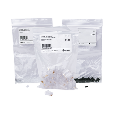 Plug RJ45 Cat6, Para Cable UTP Calibre 23 a 26 AWG, Chapado en Oro de 50 micras, Bolsa con 50 piezas