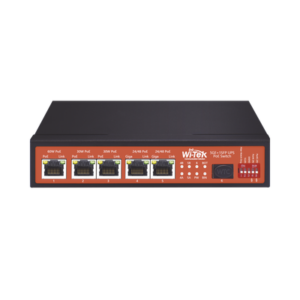 Switch No Administrable de 5 puertos Gigabit PoE (802.3af/at/bt y Pasivo de 24 Vcc) + 1 puerto SFP Gigabit, con controlador de carga para baterías
