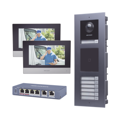 KIT de Videoportero IP para 7 DEPARTAMENTOS con llamada a App de Smartphone y Lector de Tarjetas EM / 2da Generación (Modular) / Montaje para EMPOTRAR incluido