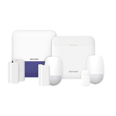 (AX PRO) KIT de Alarma AX PRO con GSM (3G/4G) / Incluye: 1 Hub / 2 Sensores PIR / 3 Contactos Magnéticos mini / 1 Control Remoto / 1 Sirena Inalambrica Exterior / WiFi / Compatible con Hik-Connect P2P