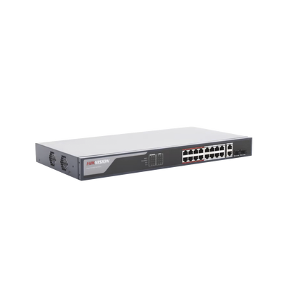 Switch Monitoreable PoE+ / 16 puertos 10/100 Mbps PoE+ / 2 puertos 10/100/1000 Mbps + 2 puertos SFP de Uplink / PoE hasta 250 metros / conexión remota desde Hik-ProConnect / 230 W - Image 3