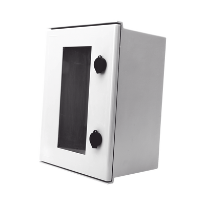 Gabinete de PoliƩster IP65 Puerta Transparente, Uso en Intemperie (300 x 400 x 200 mm) con Placa Trasera Interior (Incluye Chapa y Llave).