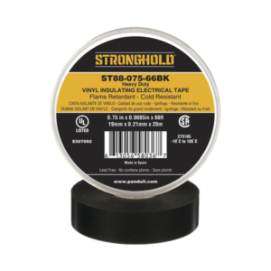 Cinta Eléctrica STRONGHOLD para Aislar, de PVC, Trabajo Pesado Eléctrico Industrial (Soporta abrasión, UV, agua, aceite y corrosión), Grosor de 0.21 mm (8.5 mil), Ancho de 19 mm, y 20 m de Largo, Uso Interior/Exterior, Color Ne