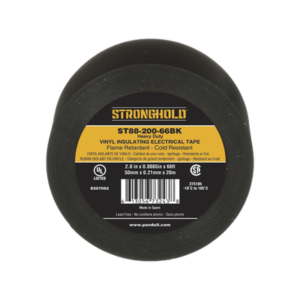 Cinta Eléctrica STRONGHOLD Para Aislar, de PVC, Trabajo Pesado Eléctrico (UV, abrasión, aceite, corrosión), Grosor 0.21 mm (8.5 mil), Ancho 50 mm, y 20 m Largo, Uso Int./Ext., Color Negro. Superior a cinta Super 33