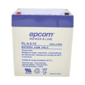 Batería 12 Vcc / 4.5 Ah / UL / Tecnología AGM-VRLA / Para uso en equipo electrónico Alarmas de intrusión / Incendio/ Control de acceso / Video Vigilancia / Terminales F1.