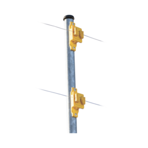 Aislador de Paso color Amarillo reforzado para cercos eléctricos, resistente al clima extremoso