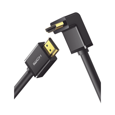 Cable HDMI 2.0 en Angulo de 90° / 1 m / 4K@60Hz / HDR / 3D / HEC (Canal Ethernet HDMI) / ARC (Canal de Retorno de Audio / CEC / 32 canales de Audio / HDCP 2.2 / Dolby Atmos / 18 Gbps / Blindaje MĂșltiple
