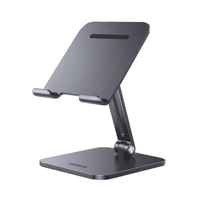 Soporte de Aluminio para IPad & Tablet | Plegable |Angulo Ajustable de 180° y 270° | Base Antideslizante | Protección de Silicona | Amplia Compatibilidad con dispositivos de 7.9'' a 12.9'' | Aluminio Solido | Color Gris