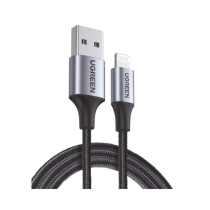 Cable USB-A a Lightning | 1 Metro | Certificado MFi | Carga Rápida 5V/2.4 A | 480 Mbps | Conector C94 | Adecuado para iPhone, iPad y iPod | Protección Integrada | Caja de Aluminio | Nylon Trenzado | Color Negro.