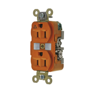 Contacto Dúplex Conexión a Tierra Aislada 15A 125V/ 2 Polos 3 Hilos/ Color Naranja/ Nema 5-15R/ Grado Industrial.