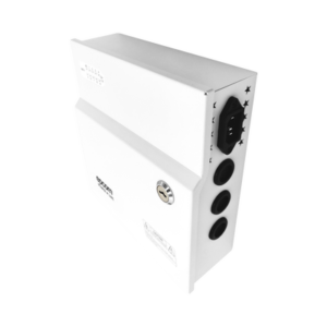 Fuente de Poder con ajuste de voltaje de 11- 15 Vcc / 10 A / 9 Salidas / Capacidad de Batería de Respaldo / Requiere Batería / Voltaje de Entrada 96-264 Vca