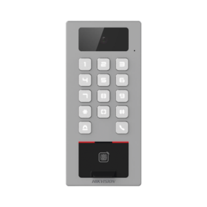 Lector Biometrico con Teclado para Exterior Antivandálico IP65 & IK09 con función de Videoportero Multiapartamento /  Huella, Tarjeta, Código QR, PIN o App HikConnect  / Cámara 2 MP compatible con DVRs y NVRs