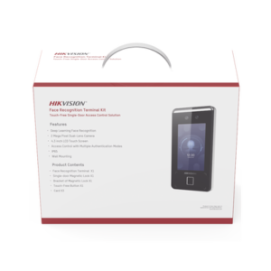 Kit de Control de Acceso TODO INCLUIDO con Lector de Rostros, QRs , Tarjetas y Huellas compatible con App HIKConnect / Videoportero / Incluye Electroimán Botón de Salida y Montajes Z y L para imán