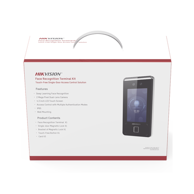 Kit de Control de Acceso TODO INCLUIDO con Lector de Rostros, QRs , Tarjetas y Huellas compatible con App HIKConnect / Videoportero / Incluye Electroimán Botón de Salida y Montajes Z y L para imán