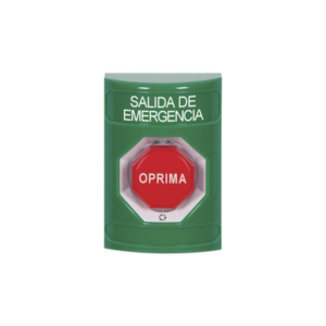 Botón de Salida de Emergencia , Texto en Español,  Acción Mantenida, Girar para Restablecer, LED de iluminación