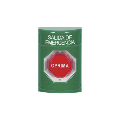 Botón de Salida de Emergencia , Texto en Español, Acción Mantenida, Girar para Restablecer, LED de iluminación