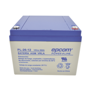 Batería 12 Vcc / 26 Ah / UL / Tecnología AGM-VRLA / Para uso en equipo electrónico Alarmas de intrusión / Incendio/ Control de acceso / Video Vigilancia / Terminales de tornillo M5 ( HEX ) / Cargador recomendado CHR-80.