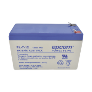 Batería 12 Vcc / 7 Ah / UL / Tecnología AGM-VRLA / Para uso en equipo electrónico Alarmas de intrusión / Incendio/ Control de acceso / Video Vigilancia / Terminales F1 / Cargador recomendado CHR-80.