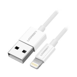 Cable USB-A a Lightning | 1 Metro | Certificado MFi | Carga Rápida 5V/2.4 A| 480 Mbps | PD | Conector C89 | Adecuado para iPhone, iPad y iPod | Protección Integrada | Caja de ABS | Cubierta de TPE | Color Blanco.