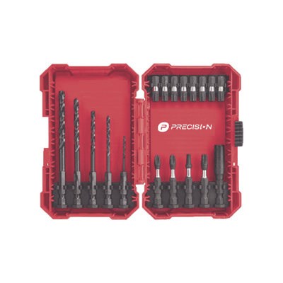 Juego de 18 Puntas y Brocas para Taladro, con Entrada Hexagonal de 1/4", Incluye Estuche.