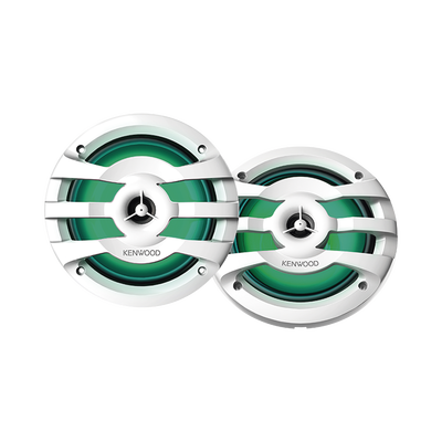 Par de altavoces fabricados en grado marinos en rejilla color blanco de 6.5" con iluminación led, potencia máxima de 260 W